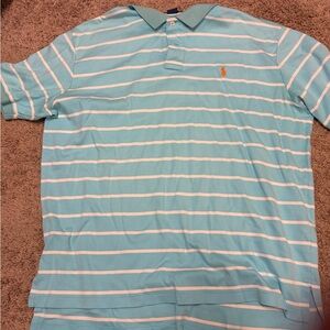 Ralph Lauren Men’s Aqua Blue & White Striped Polo with Orange Pony